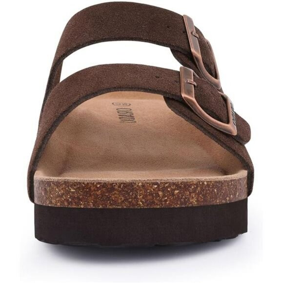 Platform Suede Sandals for Women Cork Footbed Adjustable Buckle Summer Slides - Picture 5 of 8